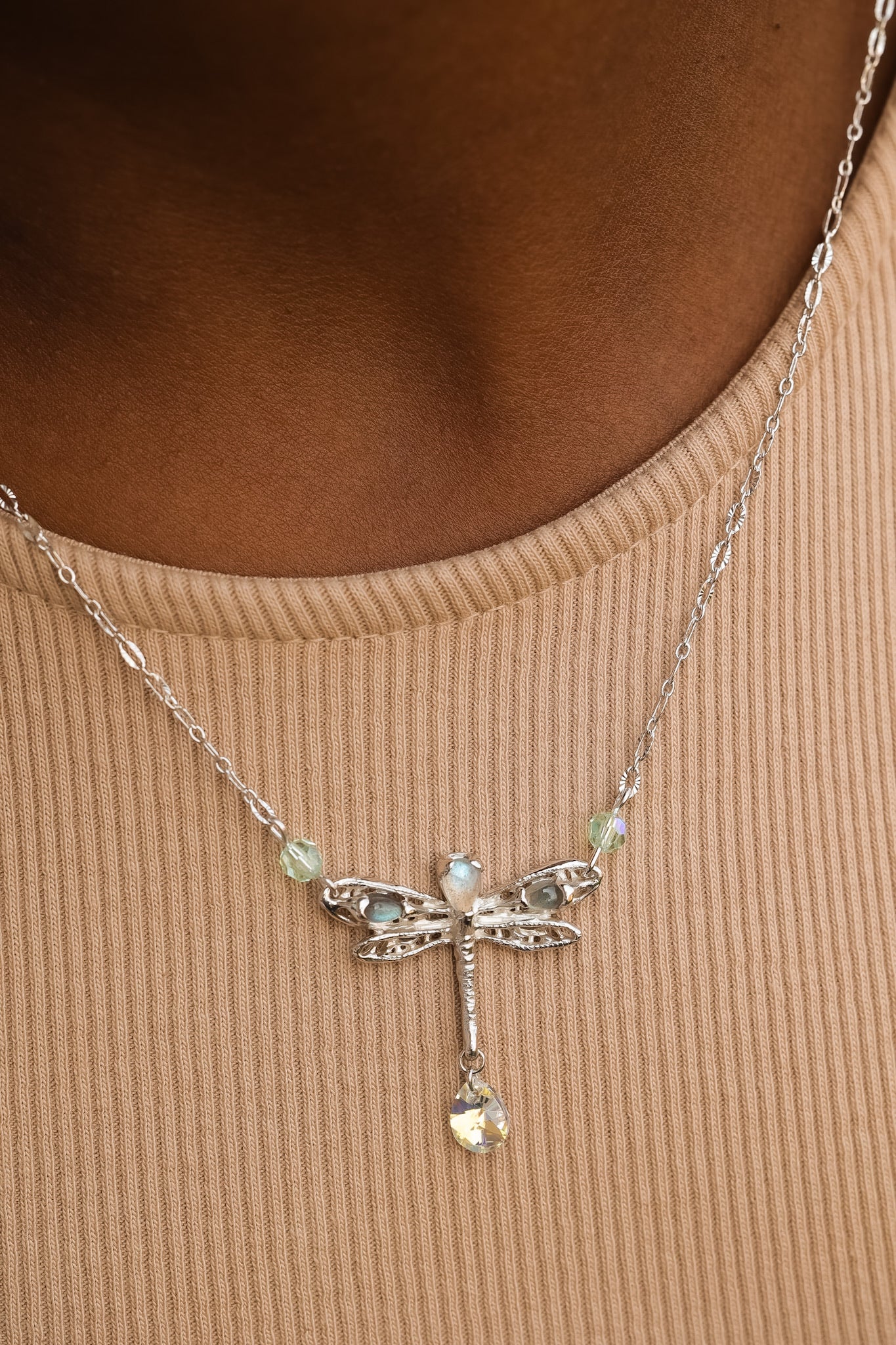 Dragonfly Daydreams Silver and Gem Necklace