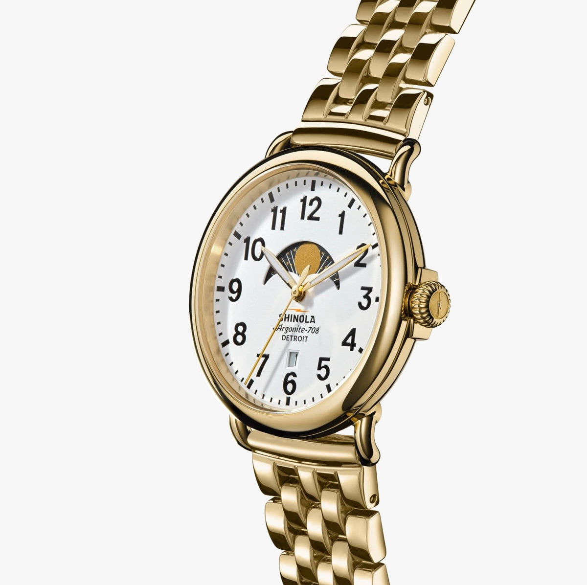 SHINOLA Mens Runwell Gold Tone Moonphase Watch