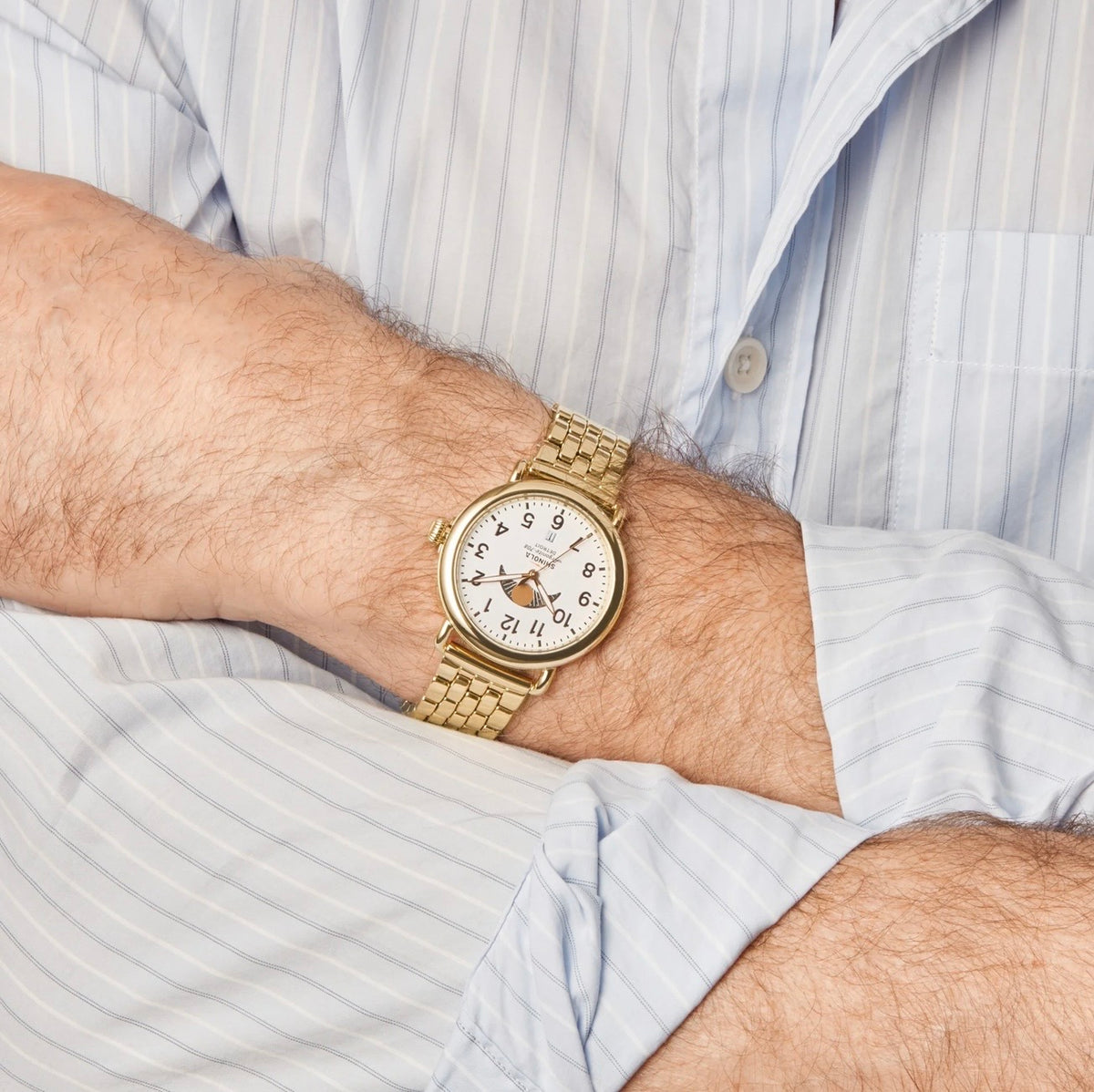 SHINOLA Mens Runwell Gold Tone Moonphase Watch