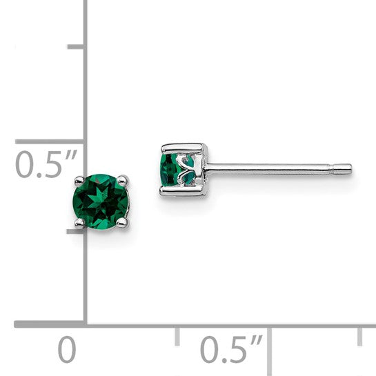 Sterling Silver 4mm Round Created Emerald Post Earrings