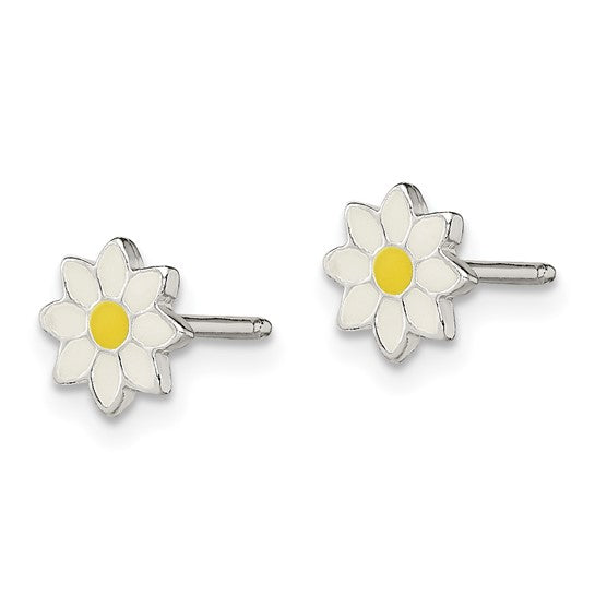 White and Yellow Daisy Flower Silver Studs