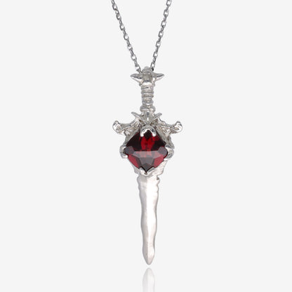 Sword Necklace in Silver and Garnet