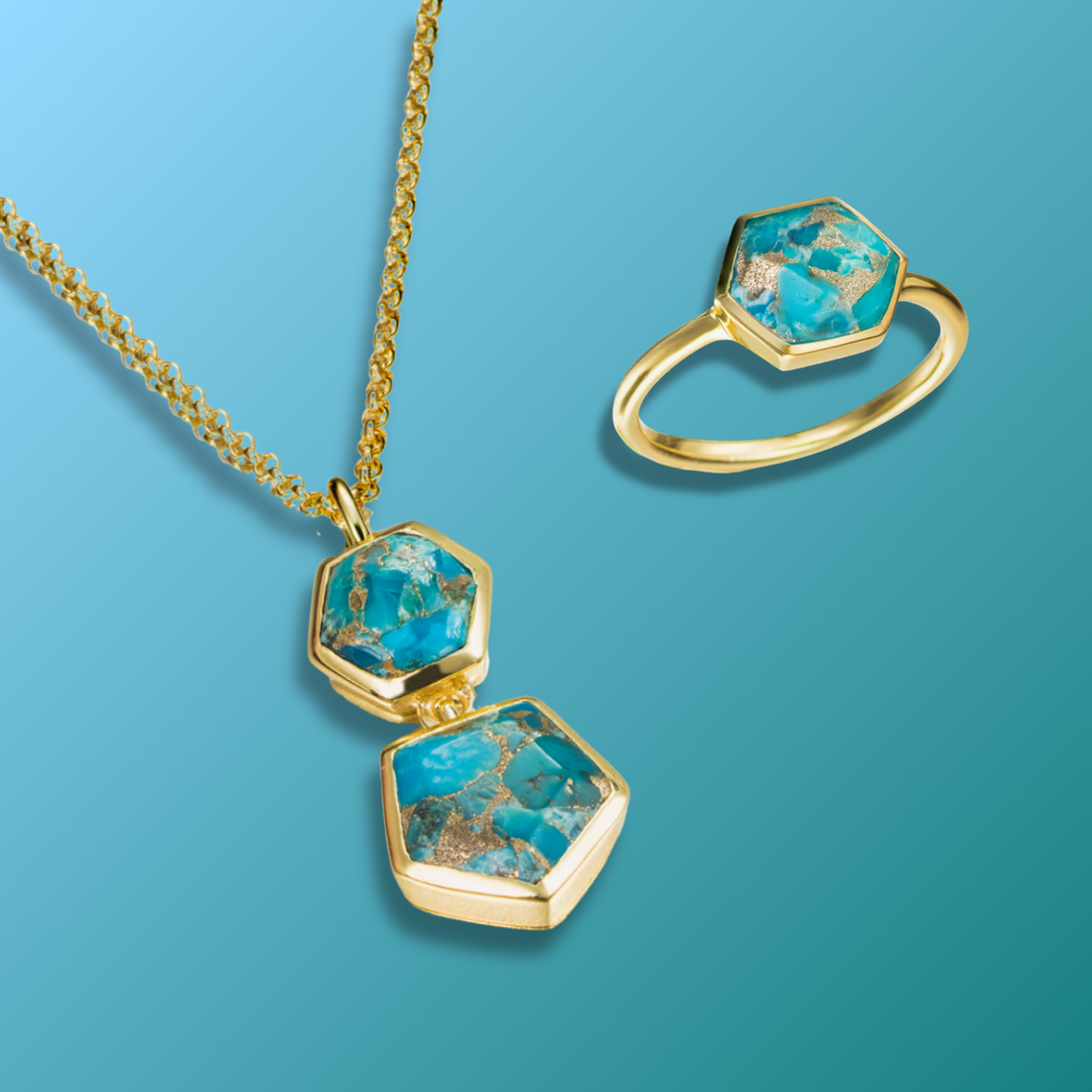Atlas Hexagonal Mosaic Turquoise Bezel