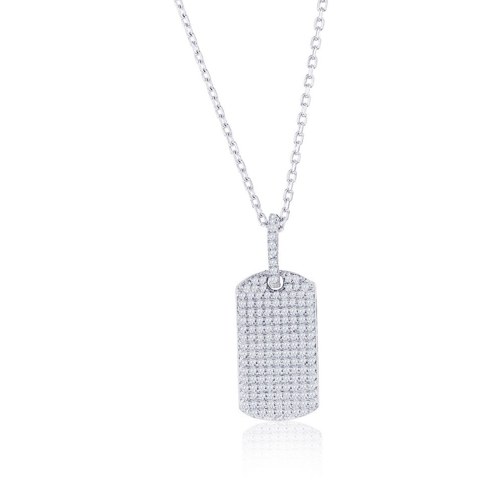 Iced Out Diamond Tag Silver Necklace