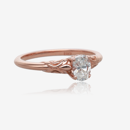 1/2CT Natural Oval Diamond in a Sculpted Vintage Rose Gold Solitaire Engagement Ring