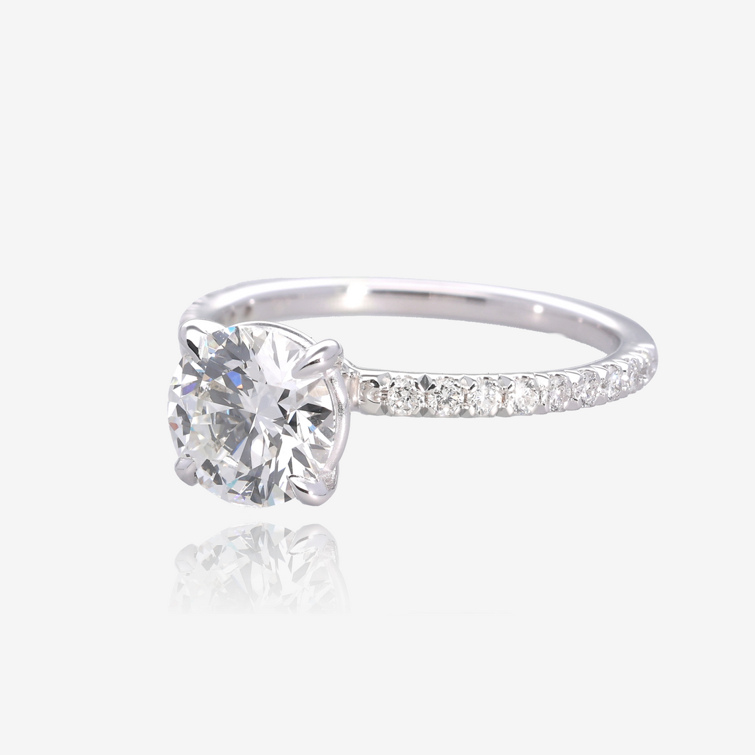 1.5ct Lab Grown Round Diamond Solitaire with Pavé Band 14K White Gold