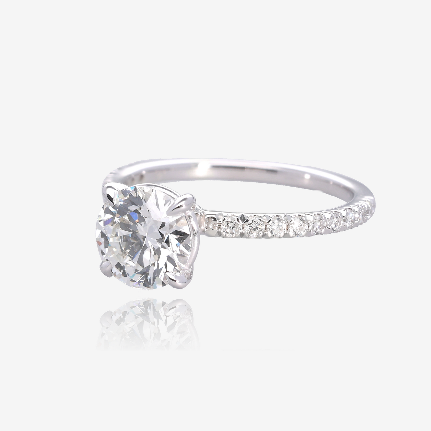 1.5ct Lab Grown Round Diamond Solitaire with Pavé Band 14K White Gold