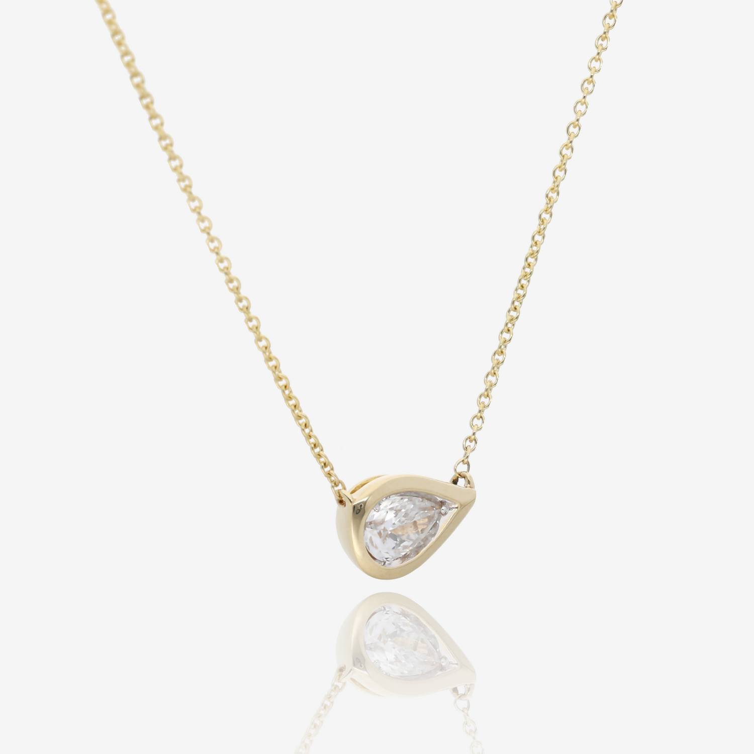 Sideways Pear Shape Natural Diamond Necklace in 14K Yellow Gold
