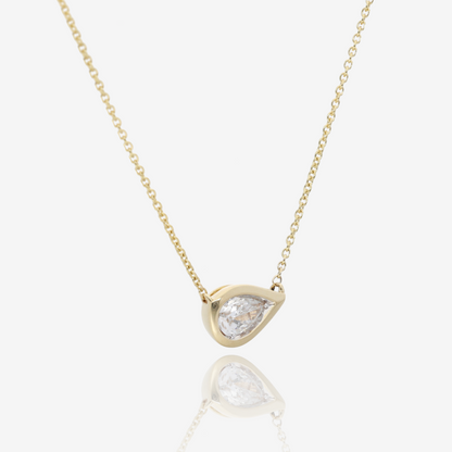 Sideways Pear Shape Natural Diamond Necklace in 14K Yellow Gold