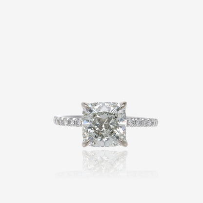 3ct Lab Grown Cushion Cut Diamond Solitaire with Pave Band 14K White Gold