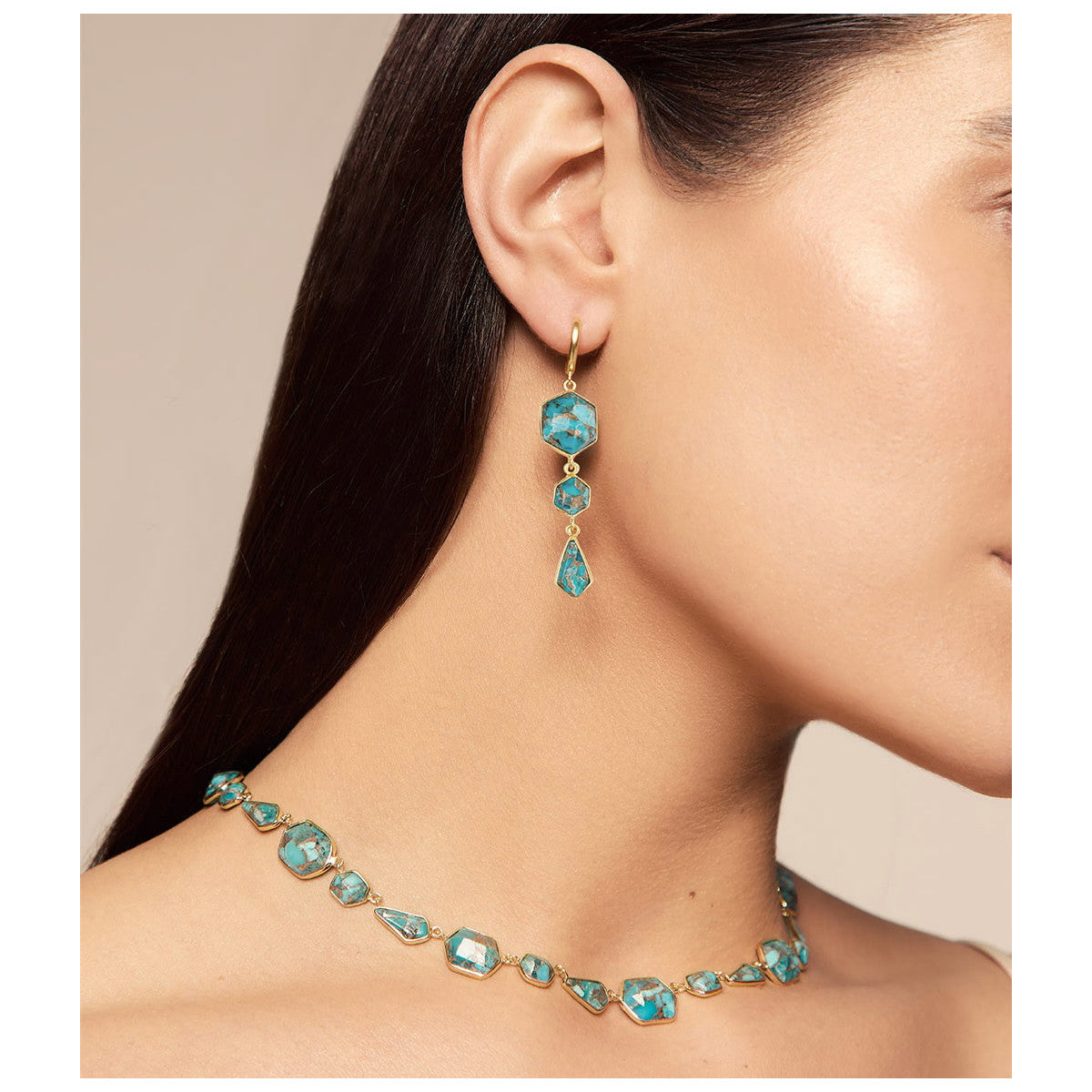Geo Dangle Multi Turquoise Hoop Dangle Earrings
