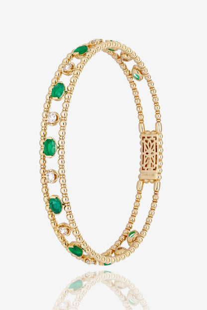 Emerald and Diamond Beaded Flex Bangle in 14K Yellow Gold
