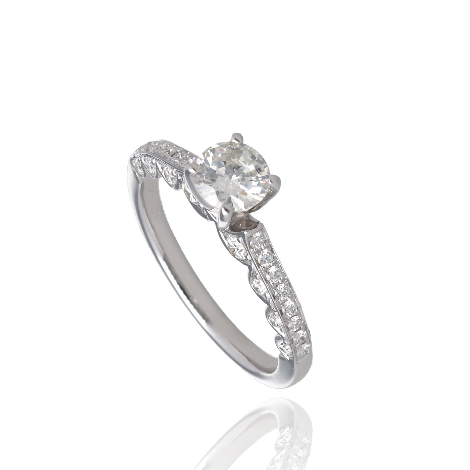 Timeless Grace 14K White Gold Natural Diamond Engagement Ring with Scalloped Gallery and Round Diamond