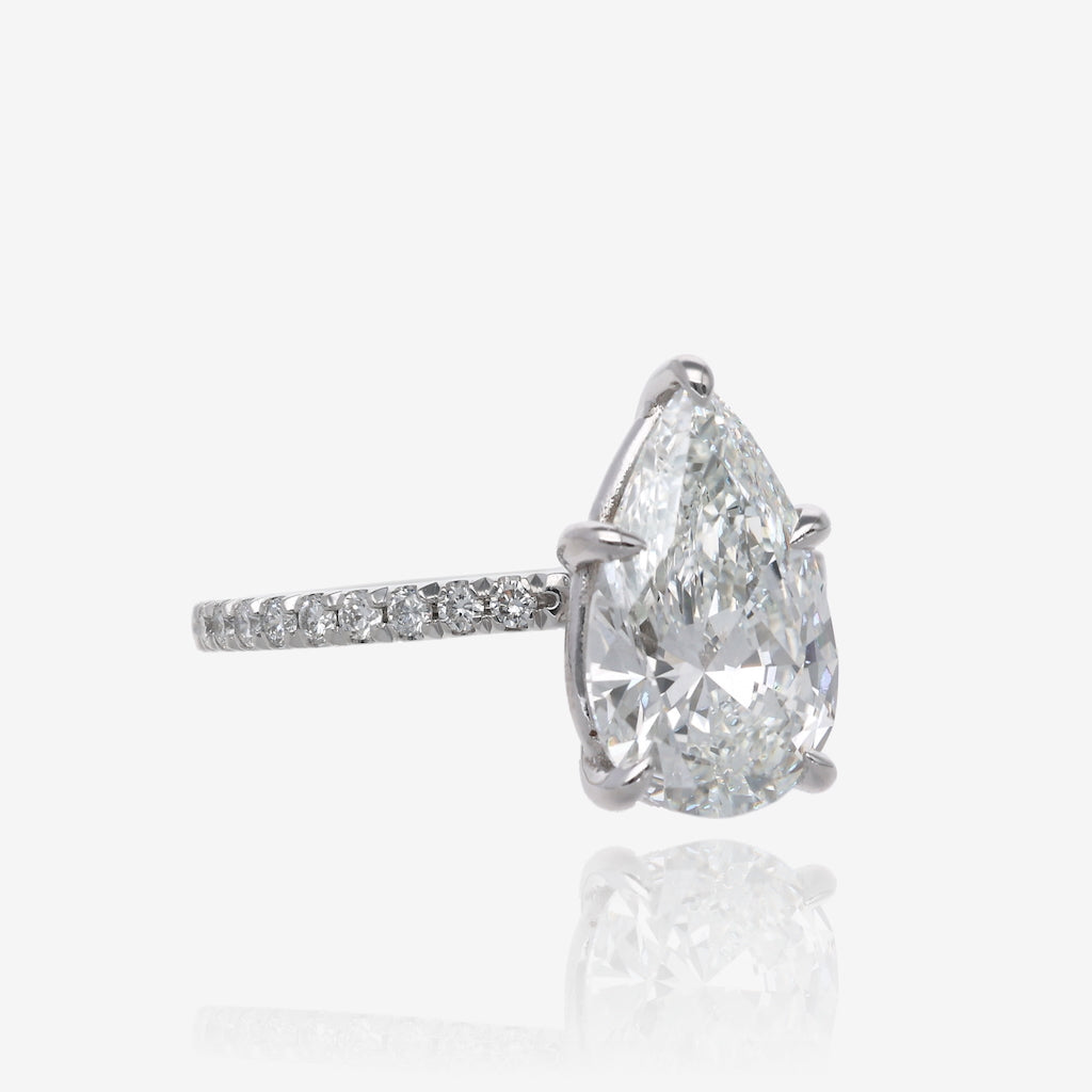 3.25ct Lab Grown Pear Diamond Solitaire with Pave Band 14K White Gold