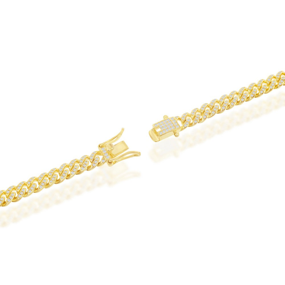 Iced Out Cuban Link Gold Plated Silver Bracelet