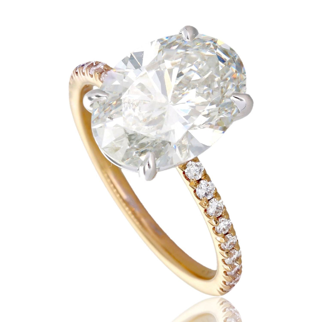 4ct Lab Grown Oval Diamond Solitaire with Pavé Band 14K Yellow Gold