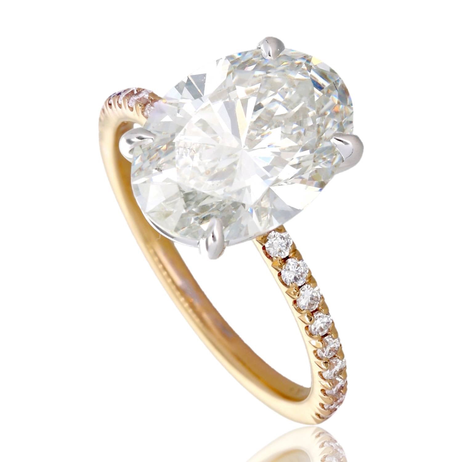 4ct Lab Grown Oval Diamond Solitaire with Pavé Band 14K Yellow Gold