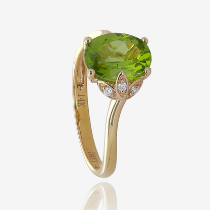 Oval Peridot and Diamond Bypass Ring in 14K Yellow Gold