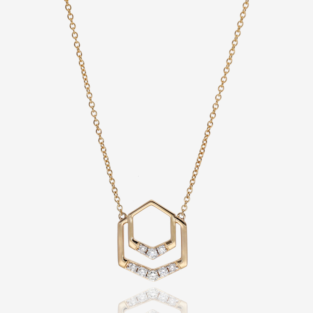 Modern Hexagon Natural Diamond Emblem Necklace in 14K Yellow Gold