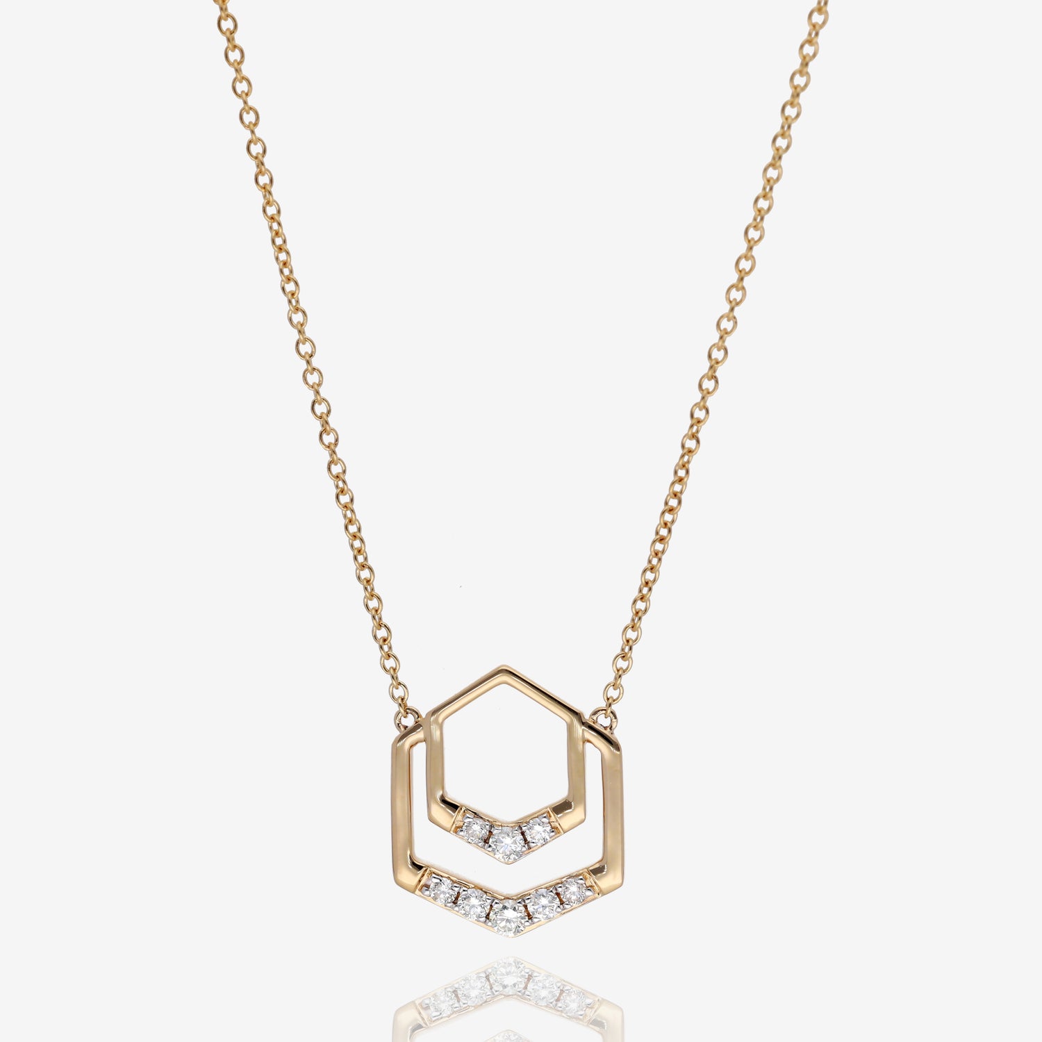 Modern Hexagon Natural Diamond Emblem Necklace in 14K Yellow Gold