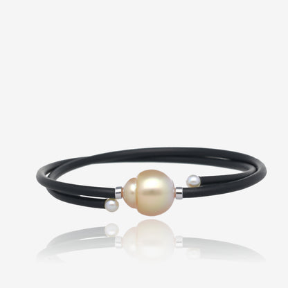 Gleam Neoprene Cord Golden Pearl Double Wrap Bracelet