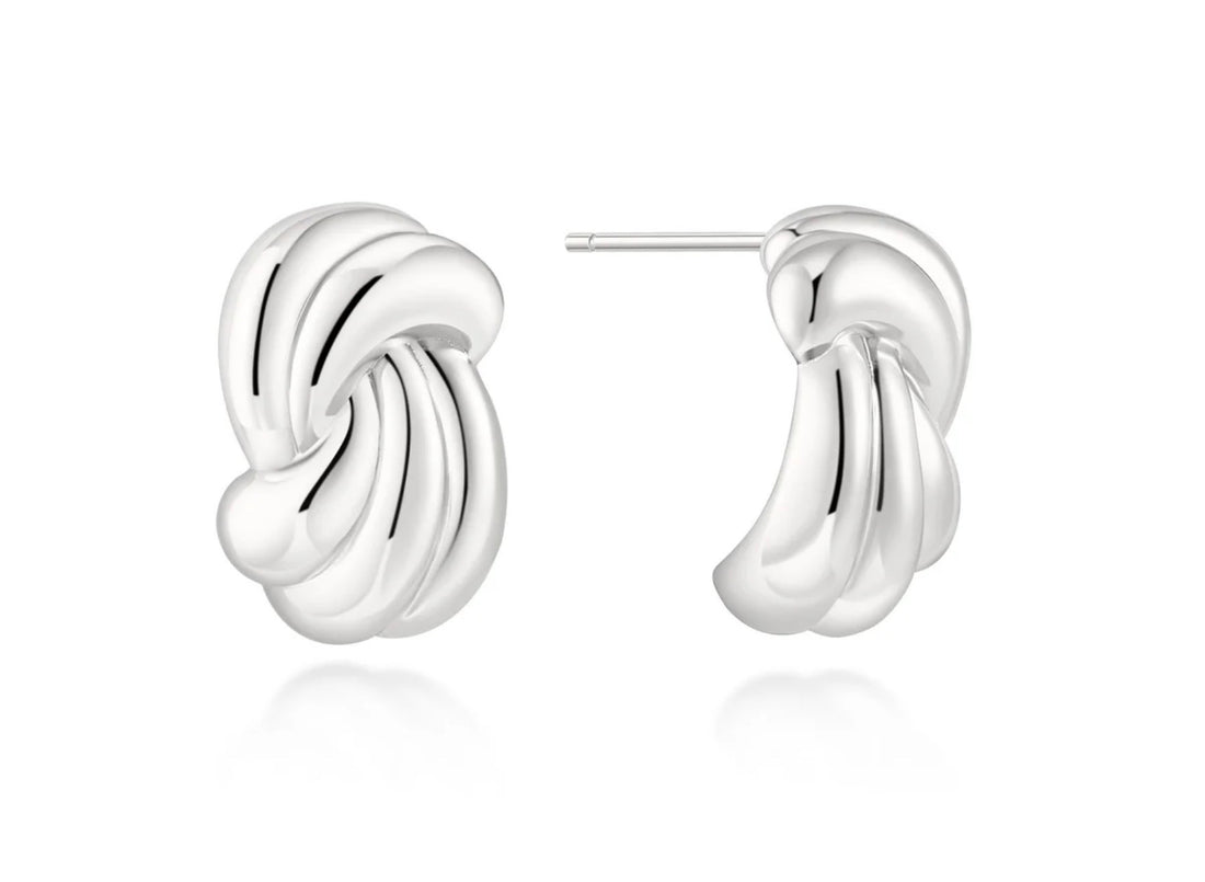 Silver Ripple Twist Stud Earrings