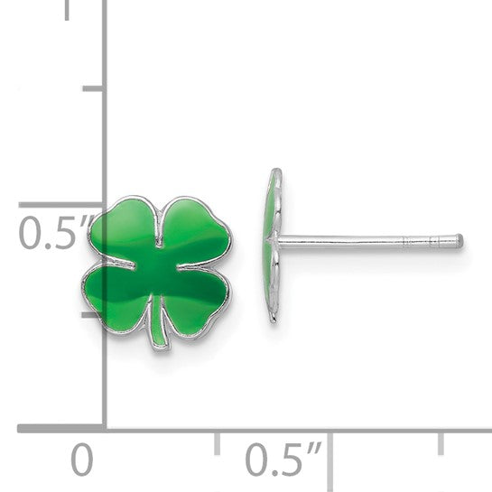 Lucky Four Leaf Clover Green Enamel Sterling Studs