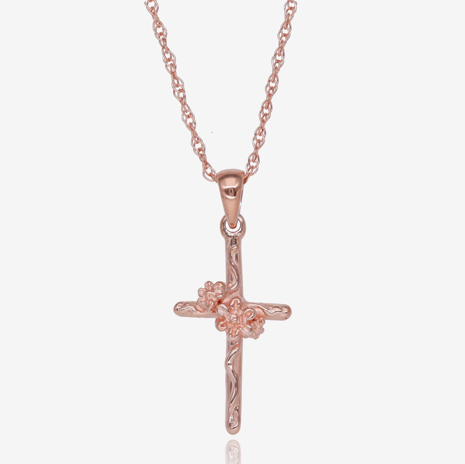 Rose Gold Daisy Vine Cross Pendant and Chain