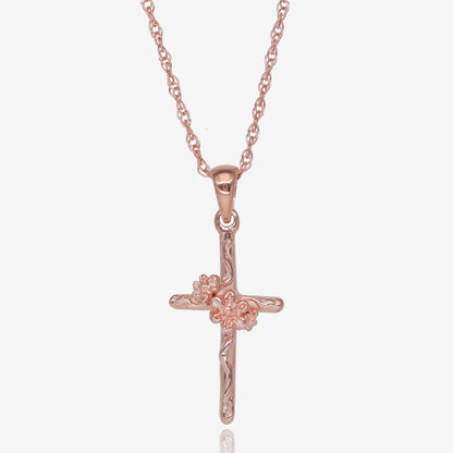 Rose Gold Daisy Vine Cross Pendant and Chain