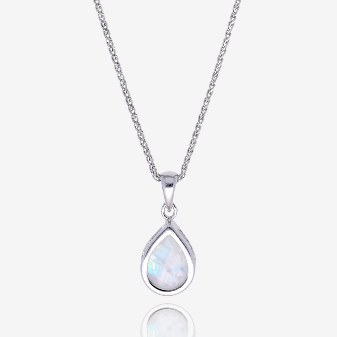 Pear Shaped Rainbow Moonstone Bezel Pendant in Sterling Silver