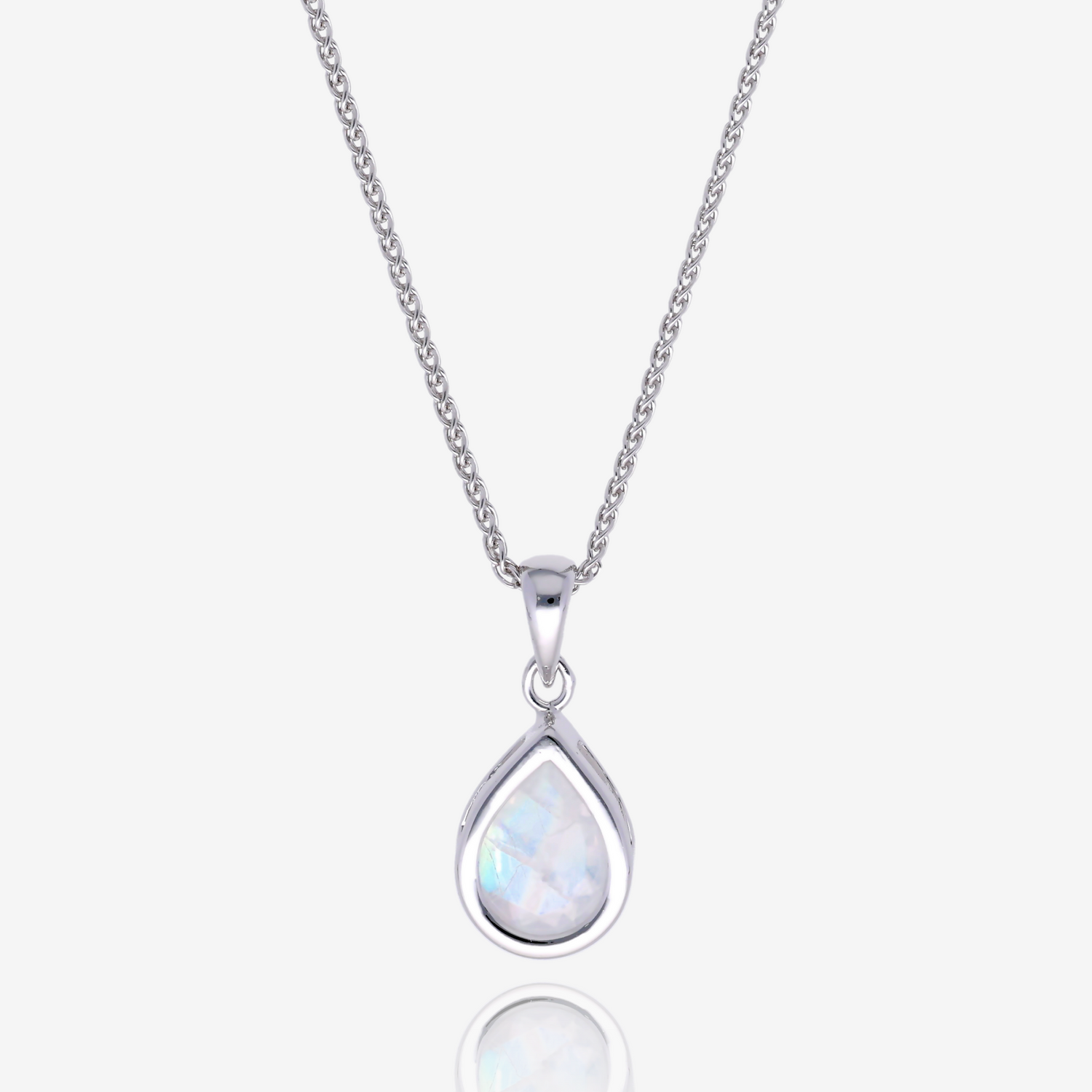 Pear Shaped Rainbow Moonstone Bezel Pendant in Sterling Silver