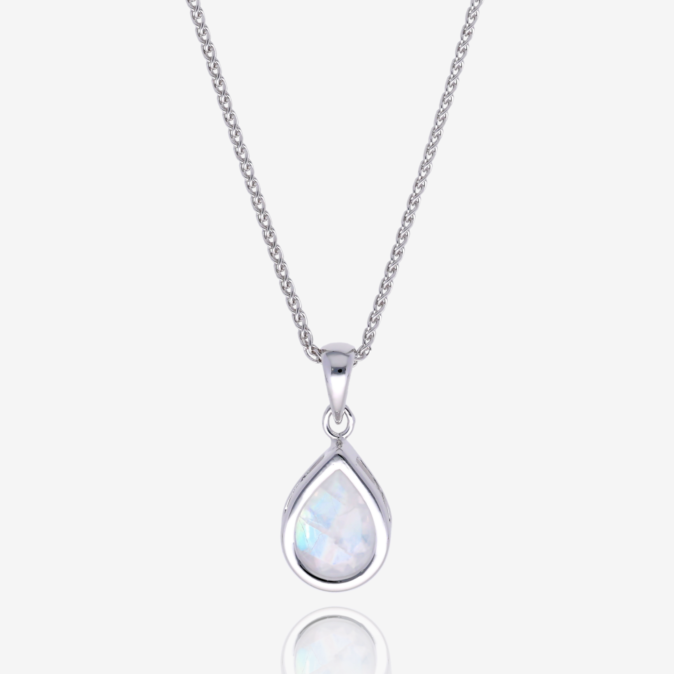 Pear Shaped Rainbow Moonstone Bezel Pendant in Sterling Silver