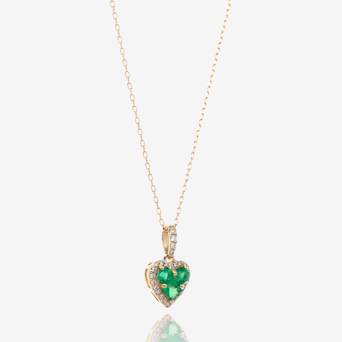 Emerald Heart and Diamond Halo Pendant in 14K Yellow Gold
