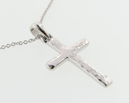 Hammered Cross Pendant, White Gold