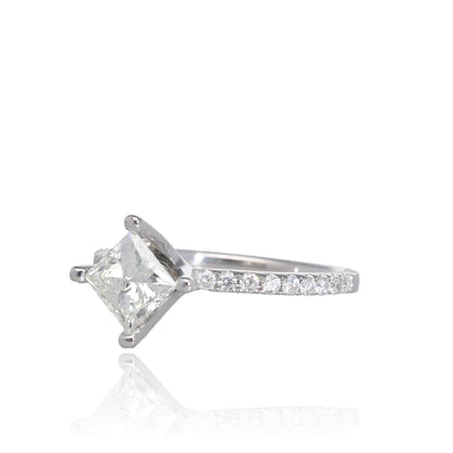 1.18ct Starlight Compass 18K White Gold Princess Cut Natural Diamond Engagement Ring with Pave Band