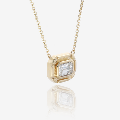 Framed Emerald Cut Natural Diamond Necklace in 14K Yellow Gold