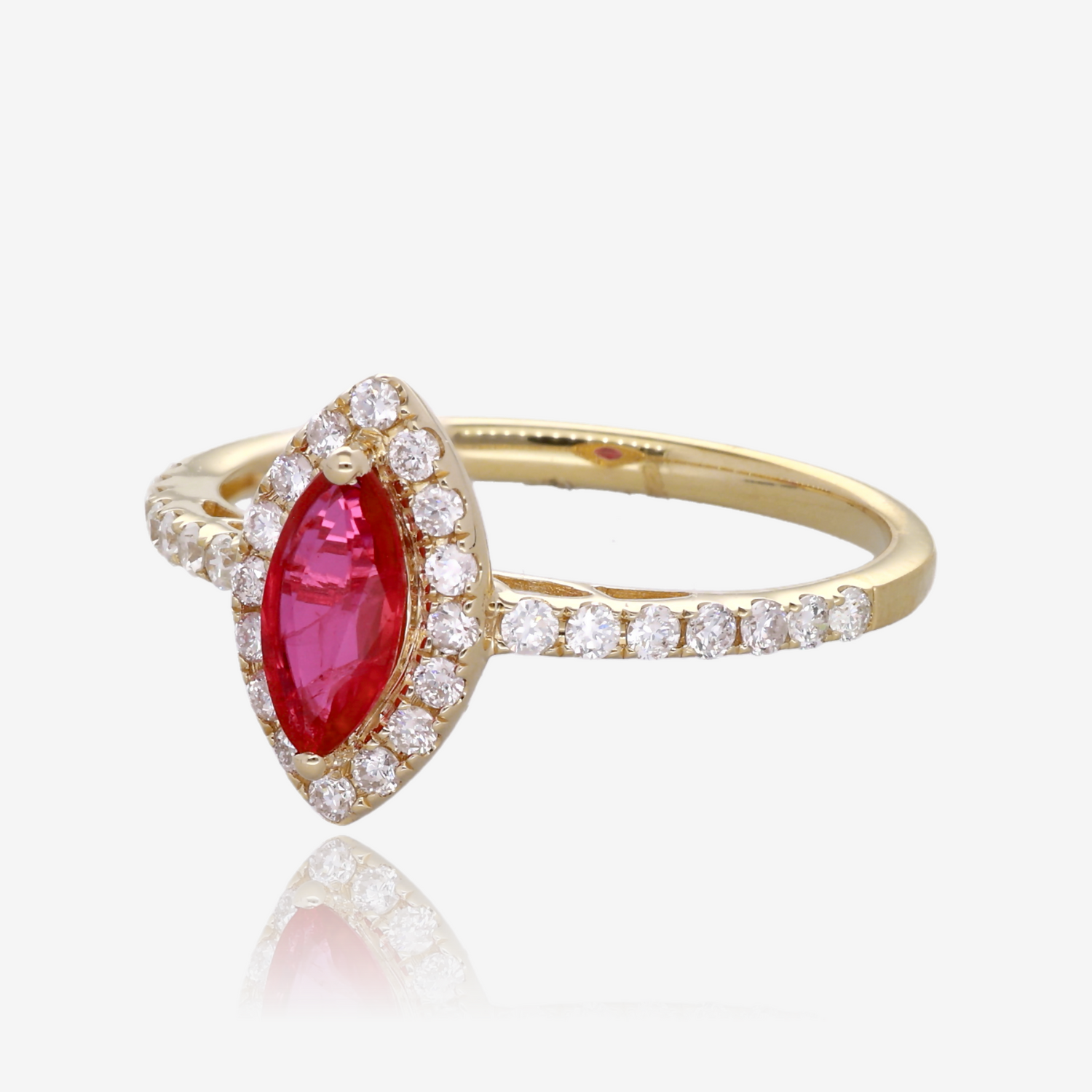 Marquise Ruby and Diamond Halo Ring in 14K Yellow Gold