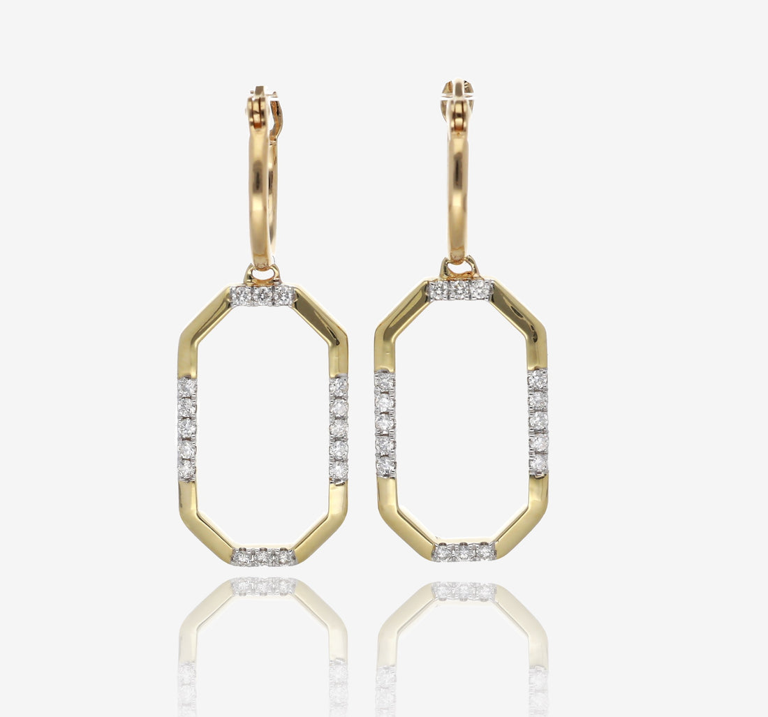 14K Yellow Gold Geometric Diamond Dangle Frame Earrings