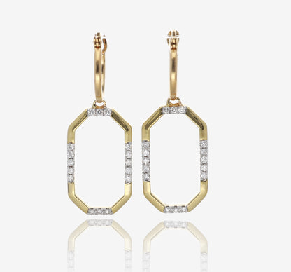 14K Yellow Gold Geometric Diamond Dangle Frame Earrings