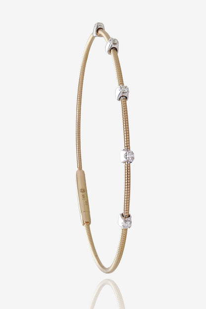 Two Tone Minimal Diamond Flex Bangle in 14K Yellow Gold