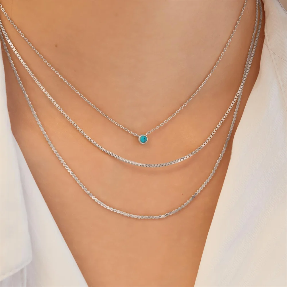 Bezel-Set Lab-Created Turquoise Solitaire Necklace