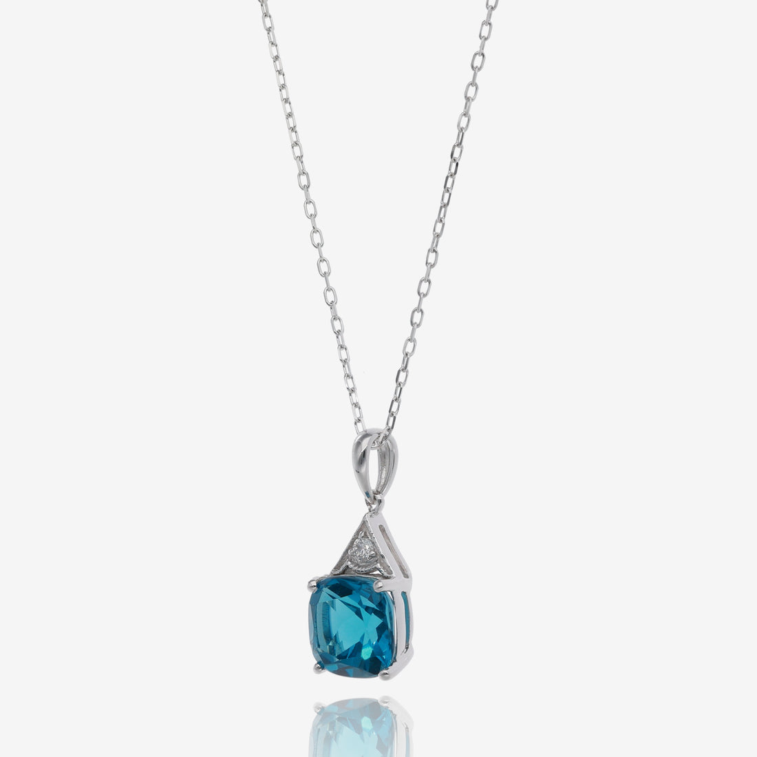 London Blue Topaz and Diamond Pendant in 14K White Gold