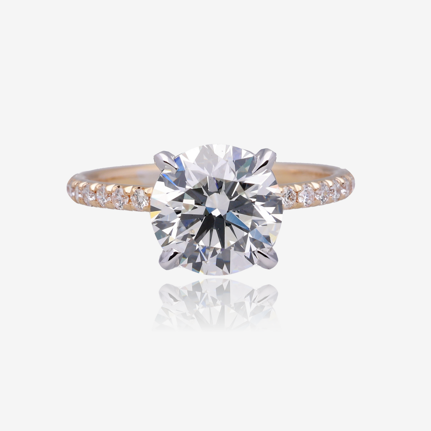 2.5ct Lab Grown Round Diamond Solitaire with Pavé Band 14K Yellow Gold