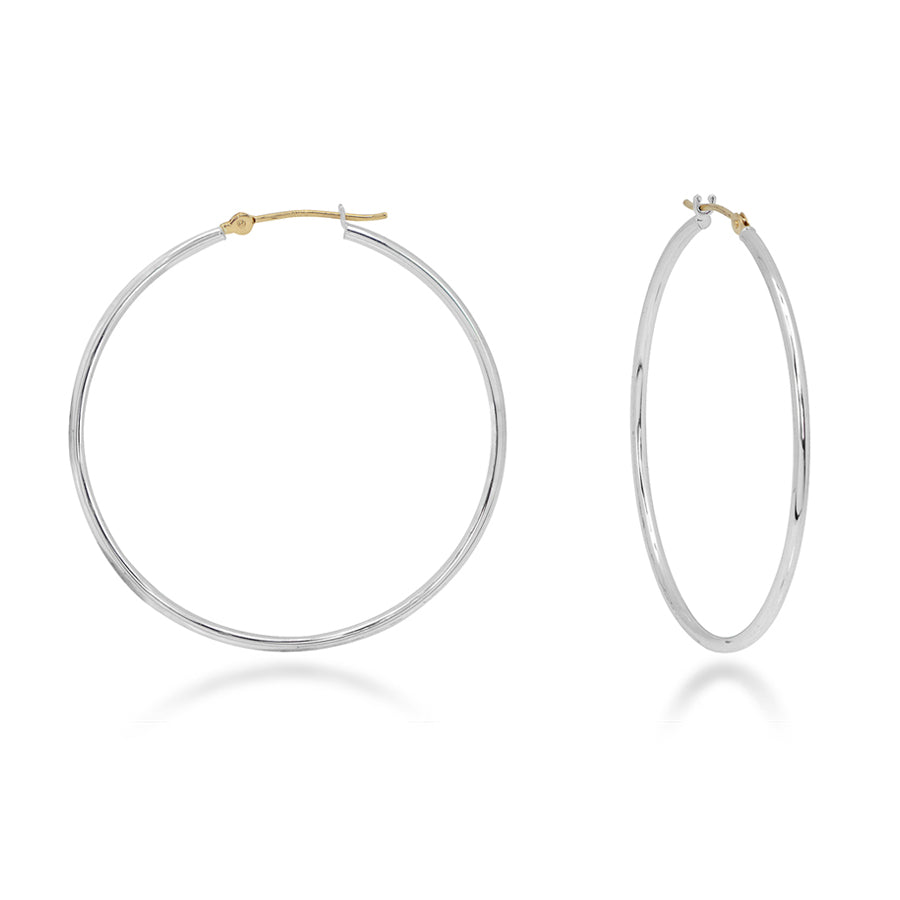 Sterling Silver 25x2mm Polished Hoop with 14K Findings