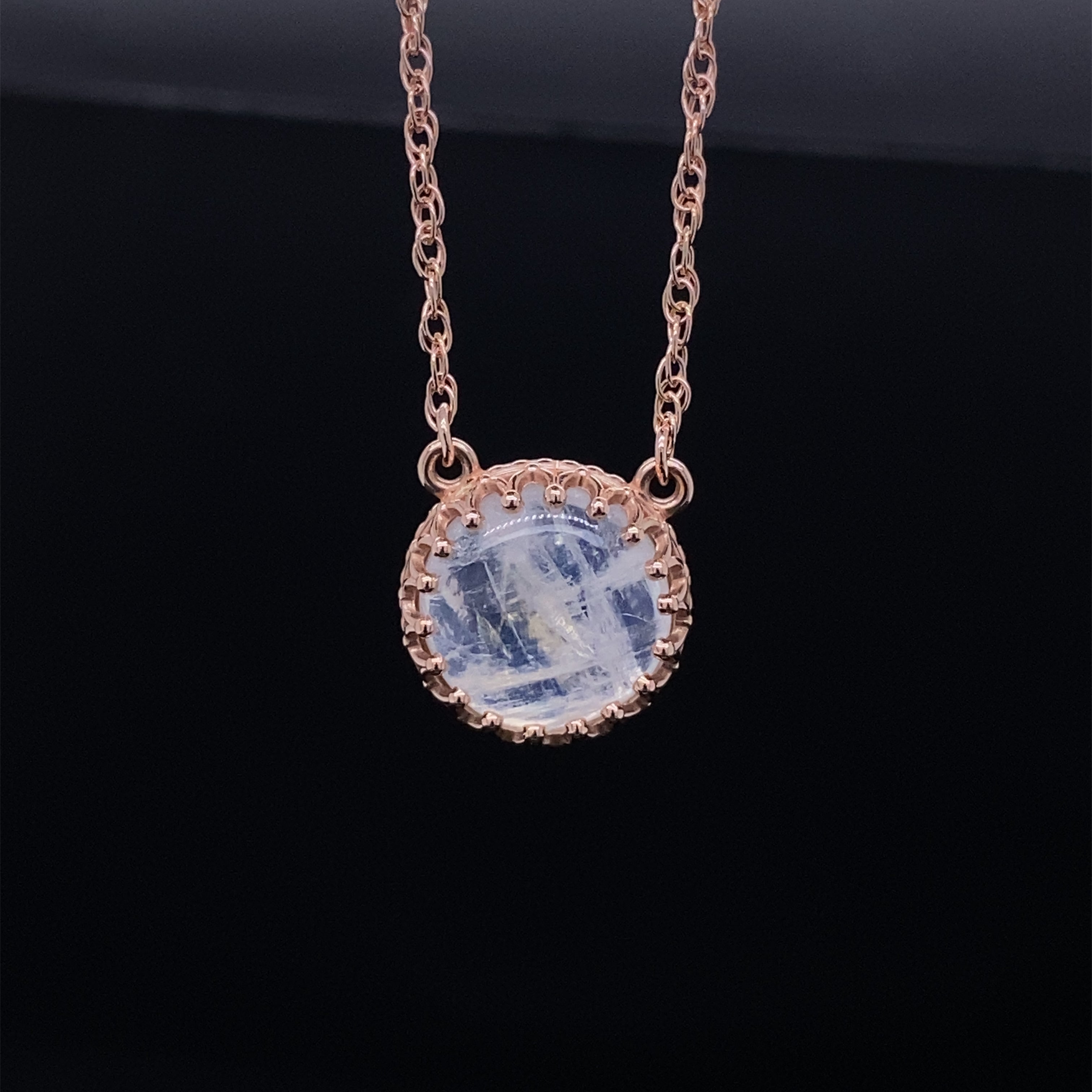 14K Rose Gold Rainbow Moonstone Necklace, Marrakesh