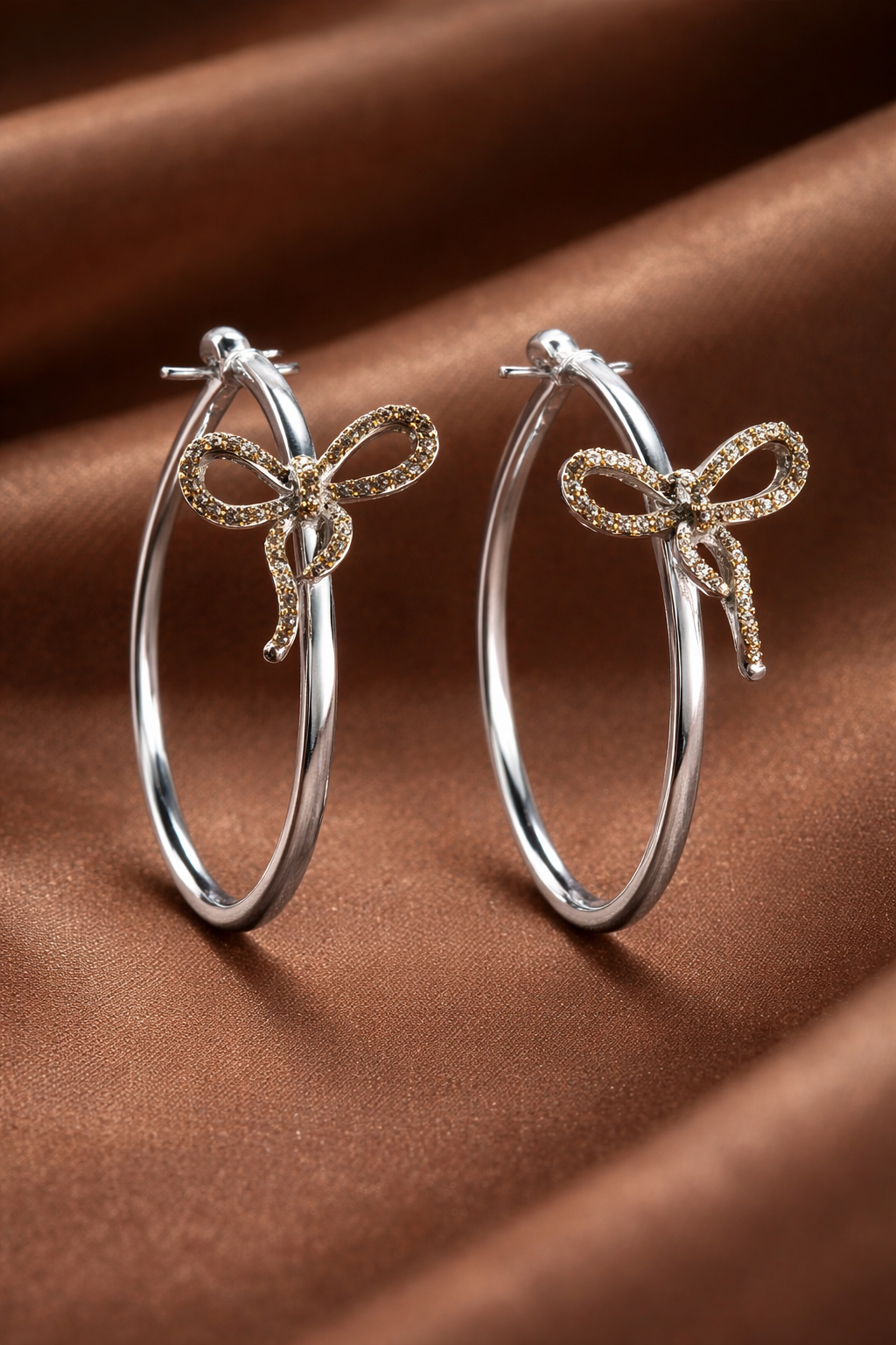 Better Than Chocolate Bow Hoop Brown Diamond Earrings