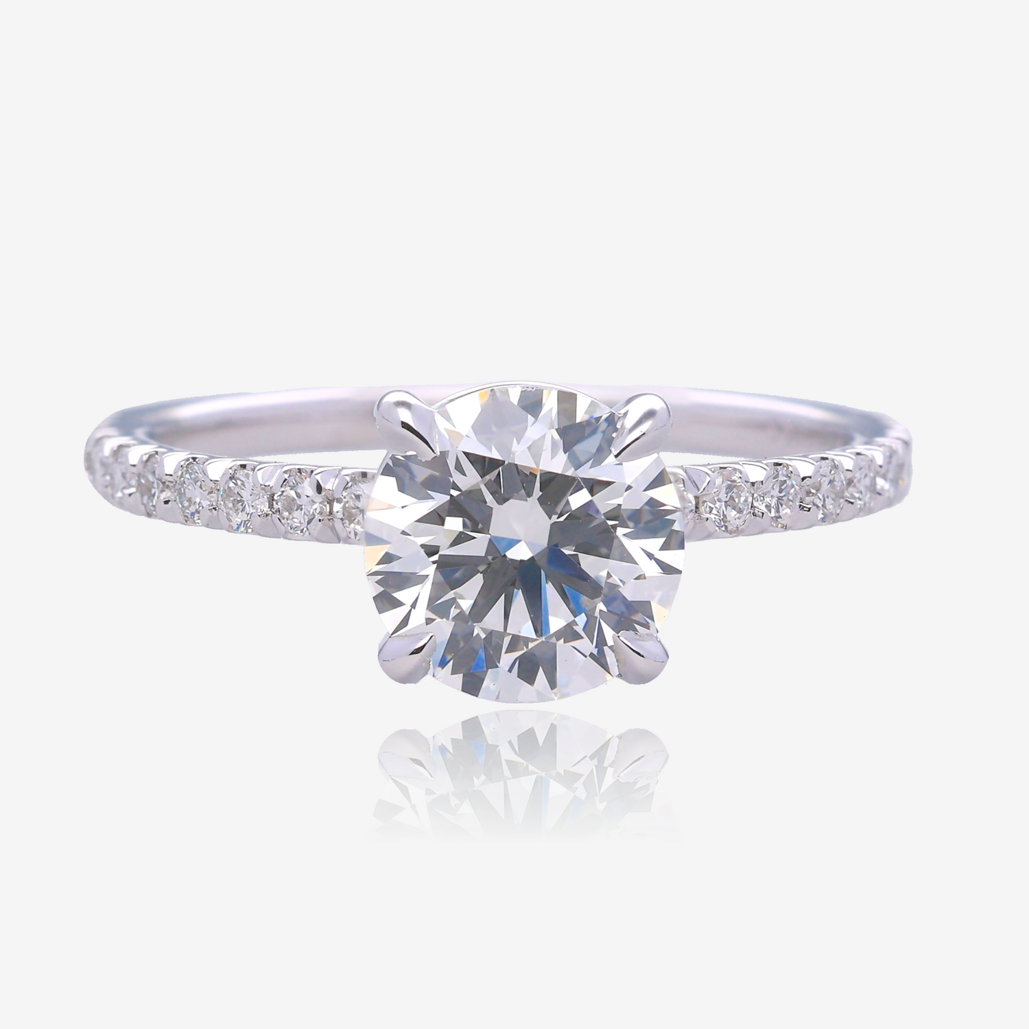 1.5ct Lab Grown Round Diamond Solitaire with Pavé Band 14K White Gold