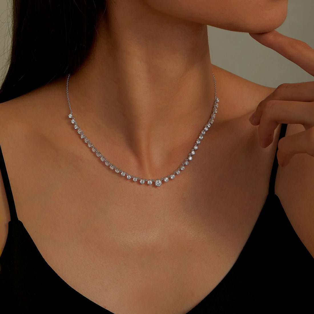 Graduated Silver Tennis Necklace