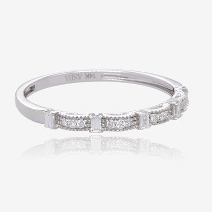 14K White Gold Diamond Shapes Accent Stacking Ring