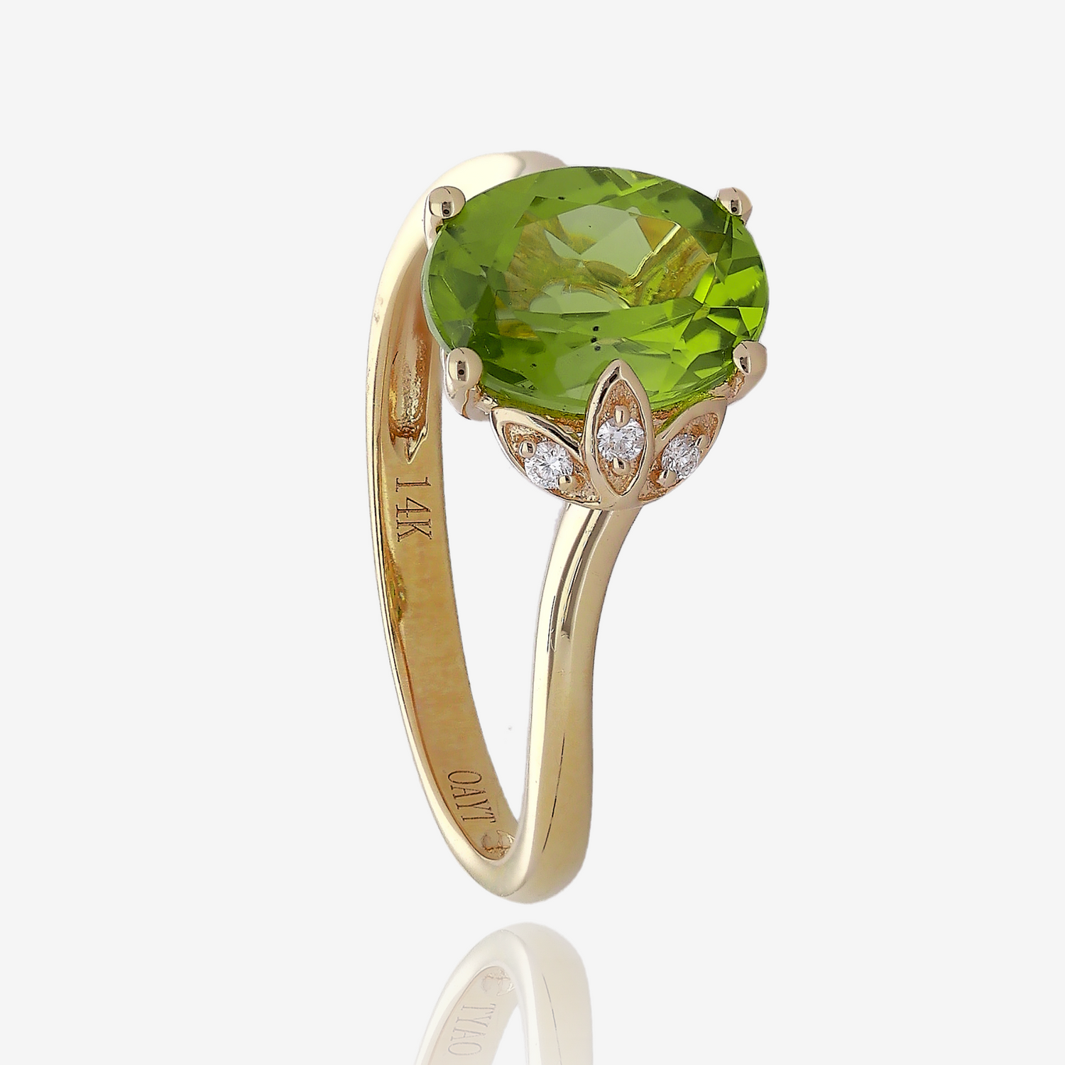 Oval Peridot and Diamond Bypass Ring in 14K Yellow Gold